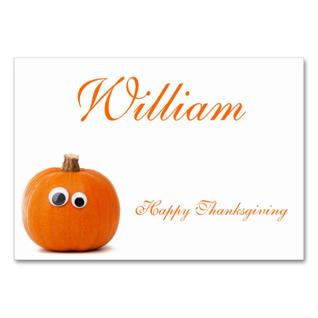 Thanksgiving Place Cards With Funny Pumpkin (Front)