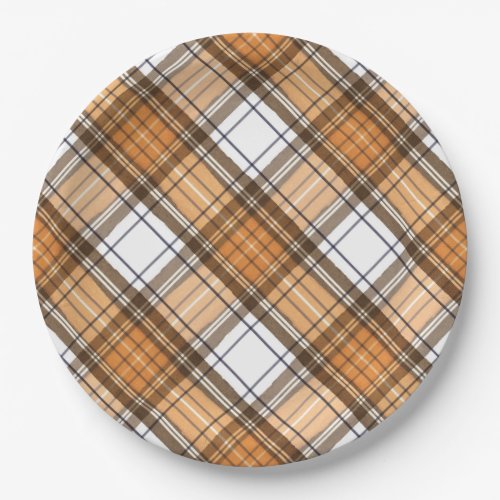 Thanksgiving Plaid Brown and Orange Party Plate