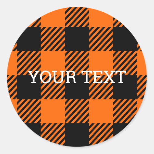 Thanksgiving Plaid Pattern In Black And Orange Classic Round Sticker