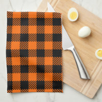 Plaid Kitchen Towels Orange & Black