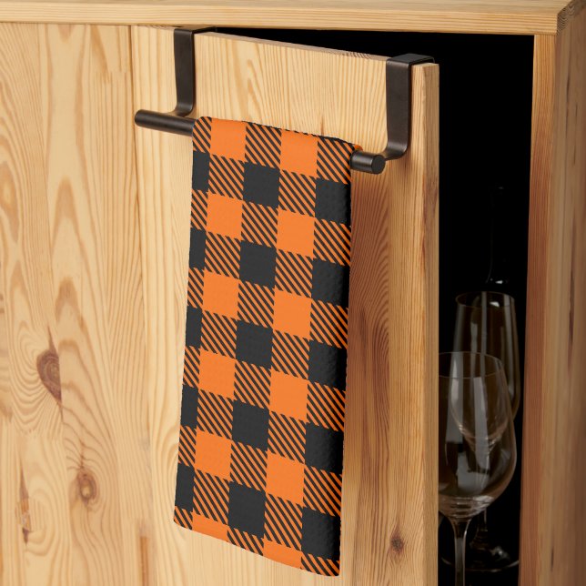 Thanksgiving Plaid Pattern In Black And Orange Kitchen Towel (Thirds Fold)