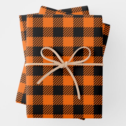 Thanksgiving Plaid Pattern In Black And Orange Wrapping Paper Sheets