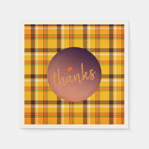 Thanksgiving Plaid Pattern Modern Script Napkins