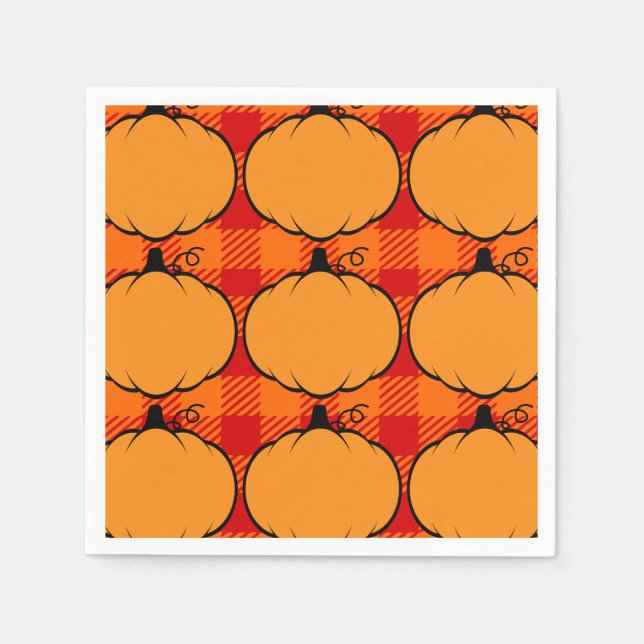 Thanksgiving Plaid Pumpkin Drawing Napkins (Front)