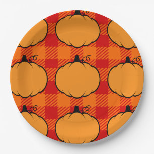Thanksgiving Plaid Pumpkin Drawing Paper Plates