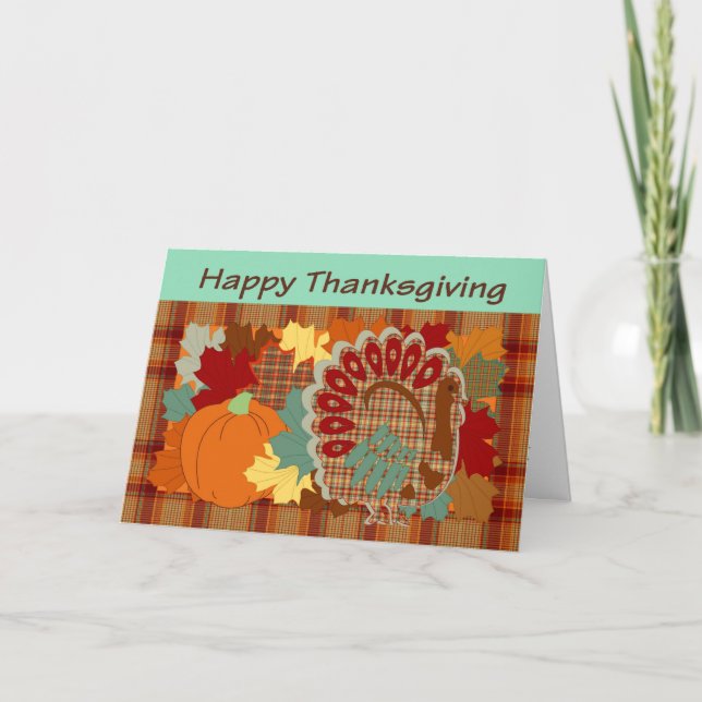 Thanksgiving plaid turkey holiday card (Front)