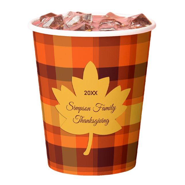 Thanksgiving Plaid with Maple Leaf Paper Cups (Creator Uploaded)