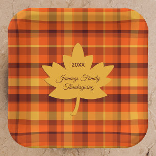 Thanksgiving Plaid with Maple Paper Products Plates