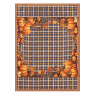 Thanksgiving Plaid with Pumpkin Border - Small Tablecloth