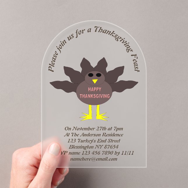 Thanksgiving Plucked Turkey Custom Acrylic Invitations (Insitu (Handheld))