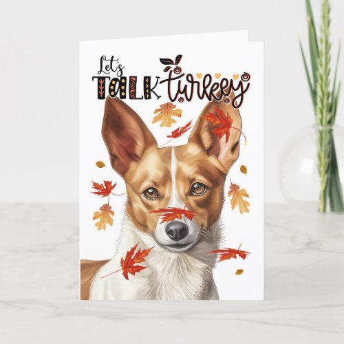 Thanksgiving Podengo Dog Lets Talk Turkey Holiday Card