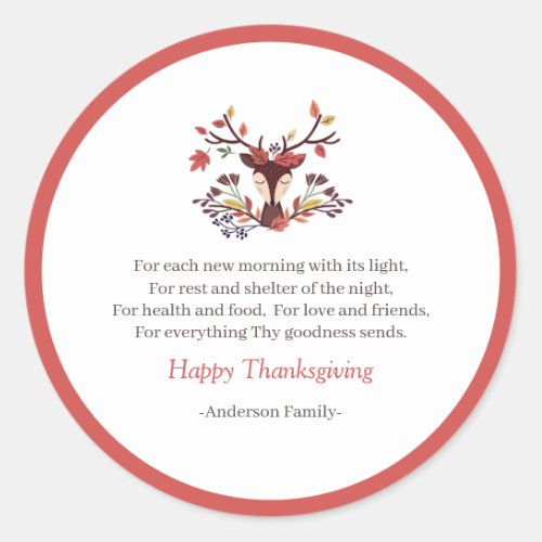 Thanksgiving Poem Country Rustic Autumn Foliage Classic Round Sticker
