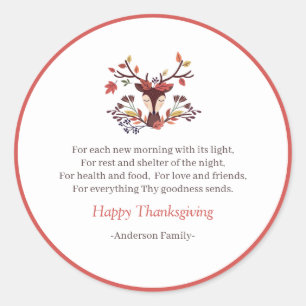 Thanksgiving Poem Country Rustic Autumn Foliage Classic Round Sticker