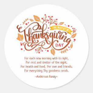 Thanksgiving Poem Country Rustic Autumn Foliage Classic Round Sticker