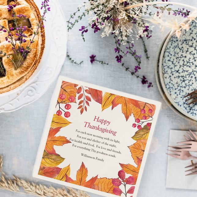 Thanksgiving Poem Country Rustic Autumn Foliage Napkins (Creator Uploaded)