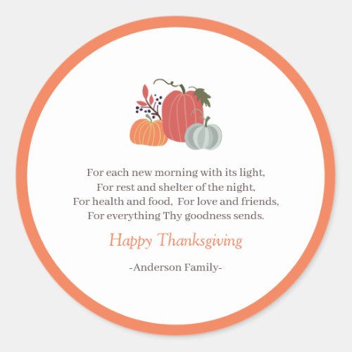 Thanksgiving Poem Country Rustic Autumn Pumpkins Classic Round Sticker