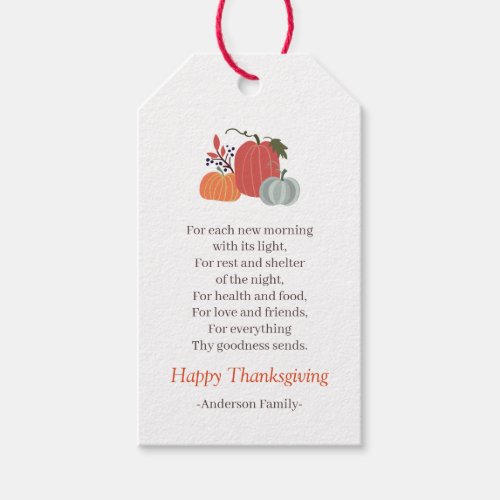Thanksgiving Poem Country Rustic Autumn Pumpkins Gift Tags