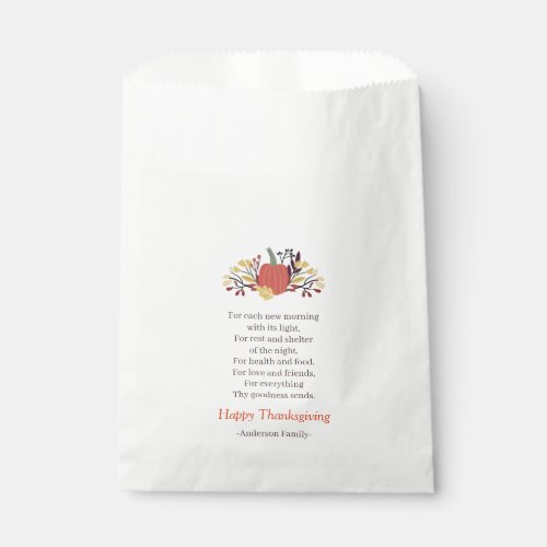 Thanksgiving Poem Country Rustic Pumpkin Bouquet Favor Bag