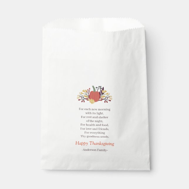 Thanksgiving Poem Country Rustic Pumpkin Bouquet Favor Bag (Front)