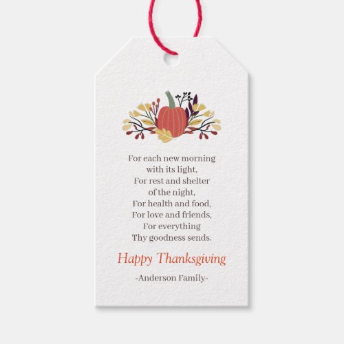 Thanksgiving Poem Country Rustic Pumpkin Bouquet Gift Tags