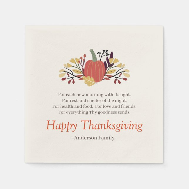 Thanksgiving Poem Country Rustic Pumpkin Bouquet Napkins (Front)