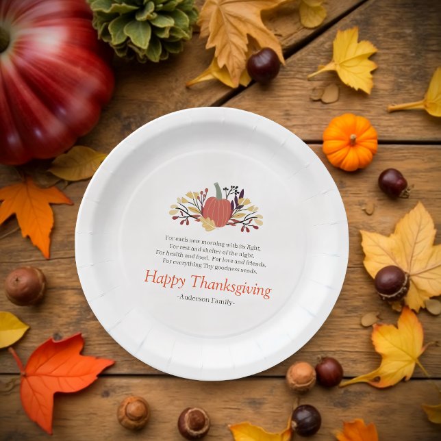 Thanksgiving Poem Country Rustic Pumpkin Bouquet Paper Plates (Creator Uploaded)