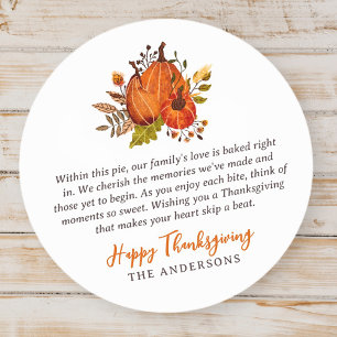 Thanksgiving Poem Country Rustic Pumpkin Harvest Classic Round Sticker