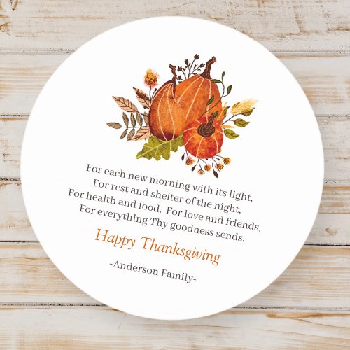 Thanksgiving Poem Country Rustic Pumpkin Harvest Classic Round Sticker