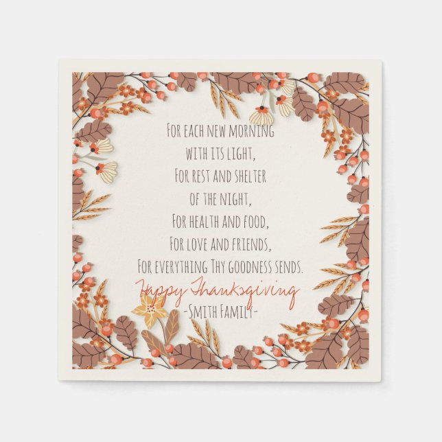Thanksgiving Poem. Happy Thanksgiving. Custom. Napkins (Front)