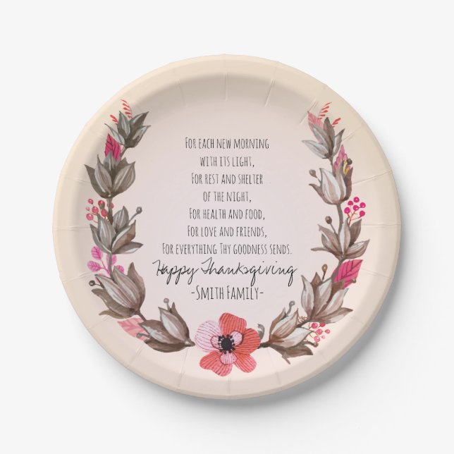 Thanksgiving Poem. Happy Thanksgiving. Custom. Paper Plates (Front)