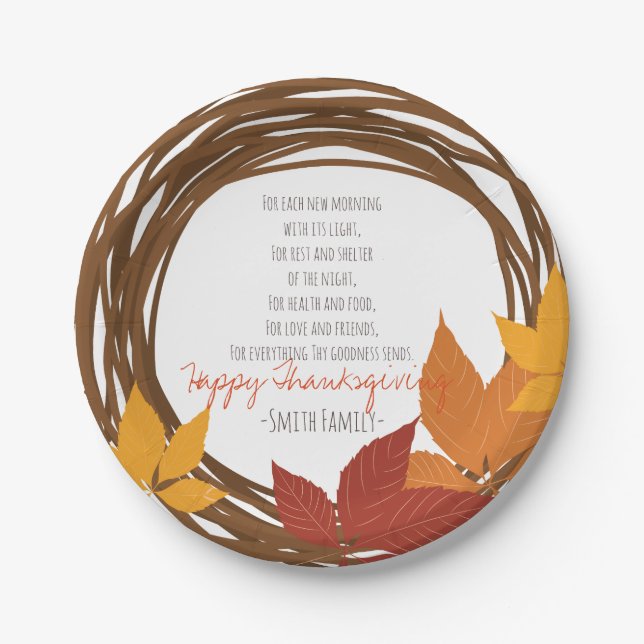 Thanksgiving Poem. Happy Thanksgiving. Custom. Paper Plates (Front)