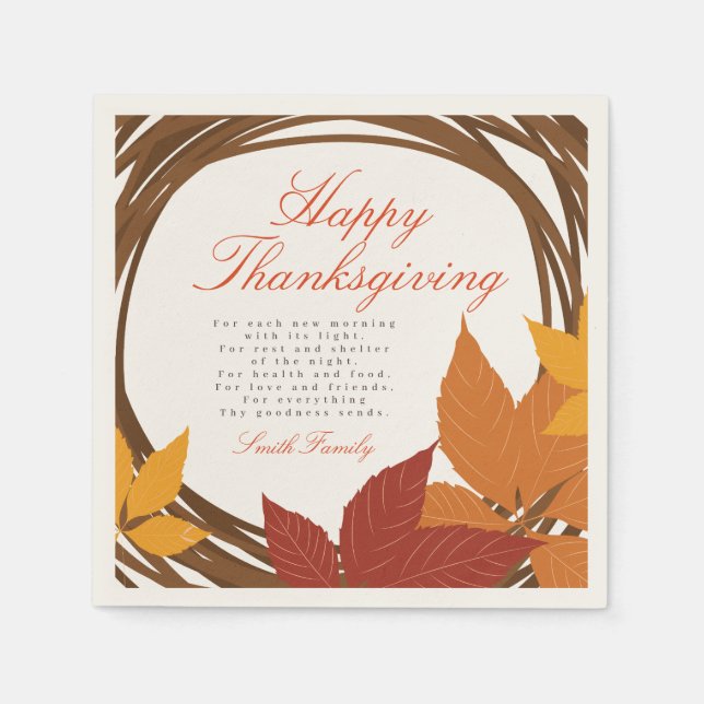 Thanksgiving Poem Happy Thanksgiving Napkins (Front)