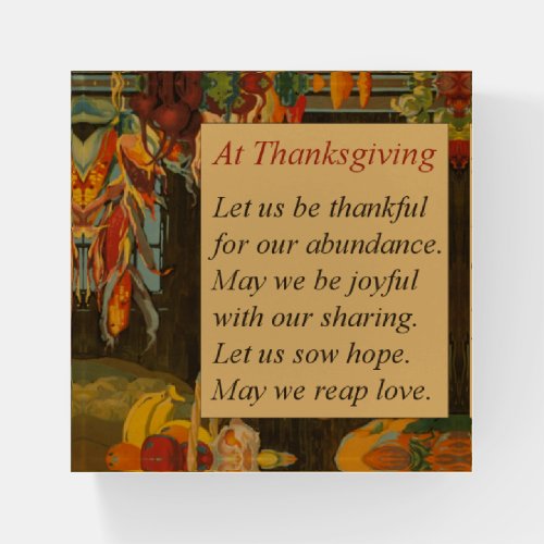 Thanksgiving Poem with Harvest Scene Paperweight