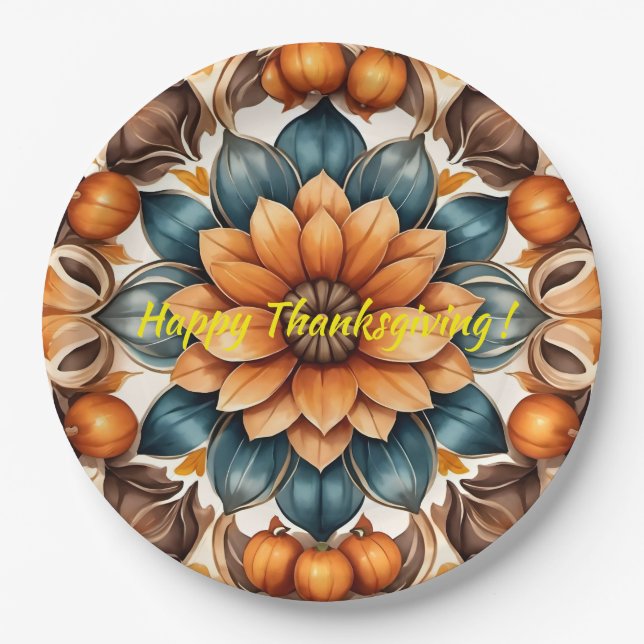 Thanksgiving Popular Pumpkin Autumn Collection Paper Plates (Front)