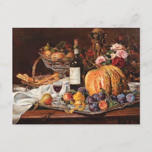 Thanksgiving Postcard with Fruits and Wine