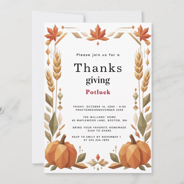  Thanksgiving Potluck  2026 Invitation (Front)
