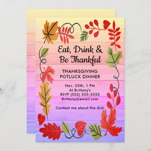 Thanksgiving Potluck Dinner Colorful Wood Invite