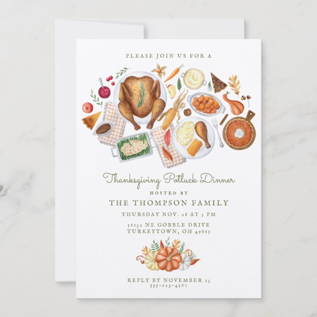Thanksgiving Potluck Dinner Invitation (Front)