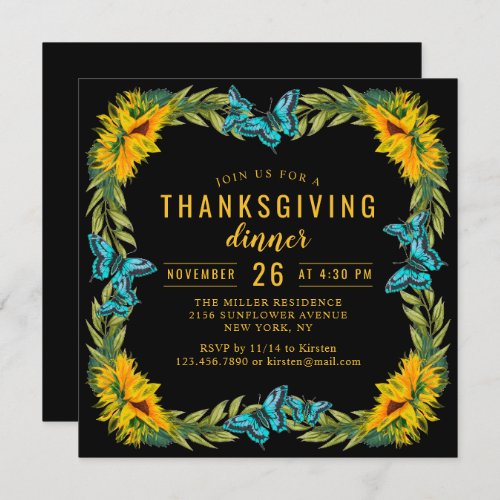 Thanksgiving Potluck Dinner Watercolor Sunflowers Invitation
