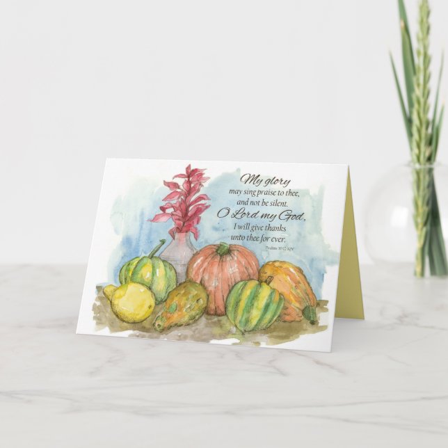 Thanksgiving Psalms Bible Verse 30 Gourds Card (Front)