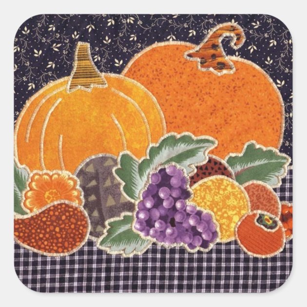 Thanksgiving Pumpkin And Friends Patchwork Square Sticker