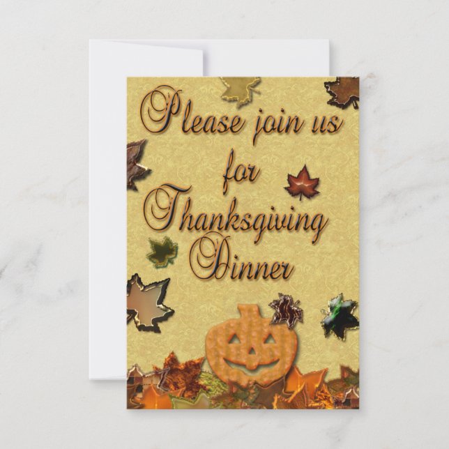 Thanksgiving Pumpkin and Leaves Invitation (Front)