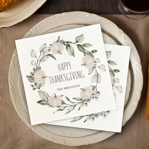 Thanksgiving Pumpkin Autumn Eucalyptus Greenery Napkins