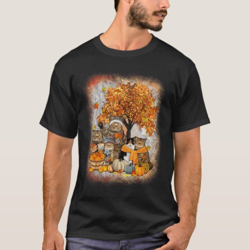 Thanksgiving Pumpkin Autumn Halloween Cats Fall Le T_Shirt