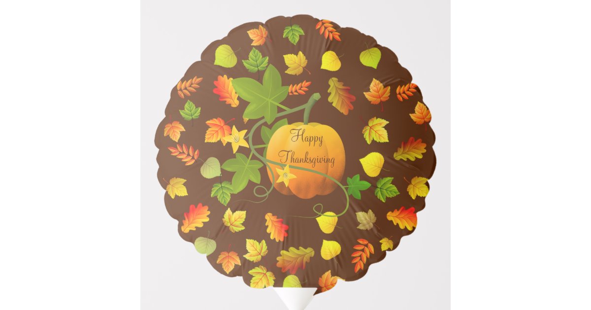 Thanksgiving Pumpkin & Autumn Leaves Balloon | Zazzle