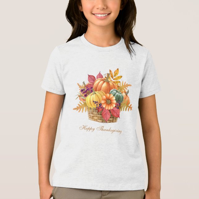 Thanksgiving Pumpkin Basket Girls T-Shirt Tri-Blend Shirt (Front)