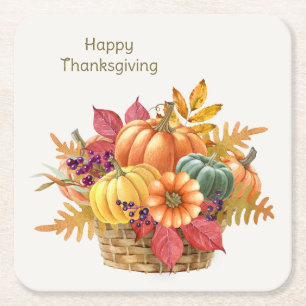 Thanksgiving Pumpkin Basket Paper Coaster