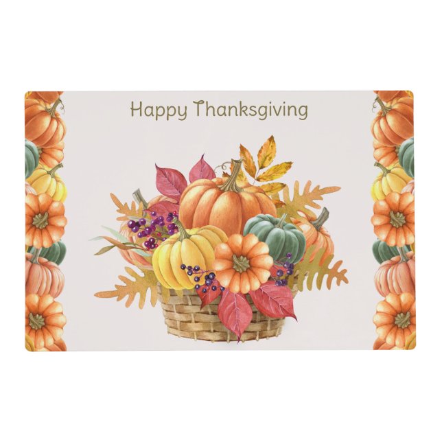 Thanksgiving Pumpkin Basket Paper Placemat (Front)