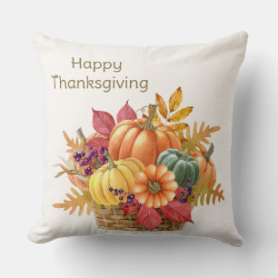Thanksgiving Pumpkin Basket Throw Pillow