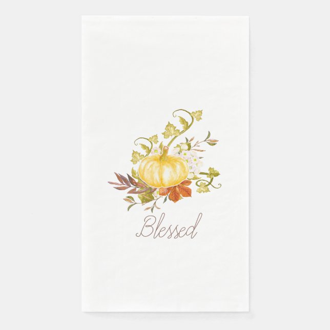 Thanksgiving Pumpkin Blessed Typography Paper Guest Towels (Front)